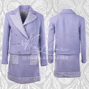 CHANEL TWEED JACKET SKIRT SUIT (LAINE) WOOL/SILK SIZE: 44